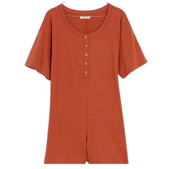 Madewell Henley Romper Rust One Piece Burnt Orange Lounge PJs XL X-Large ND919 - Picture 4 of 6